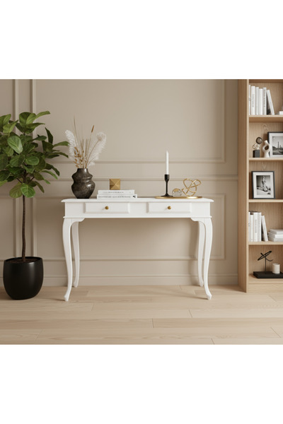 ROYS AHŞAP 110 Cm Masif Lükens Beyaz Çalışma Masası