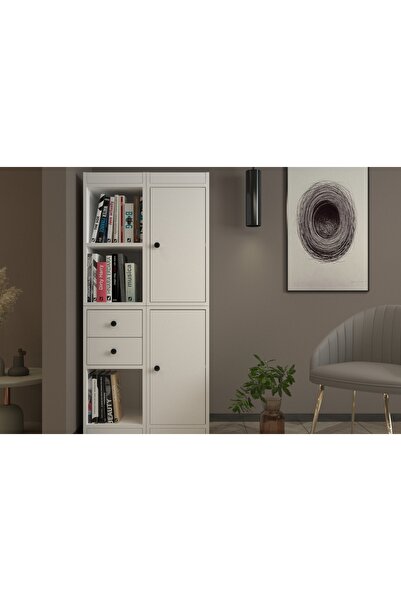 Vivense LEKSA MODÜLER 2 KAPAK 2 ÇEKMECE AÇIK RAFLI İKİLİ KOLON KİTAPLIK
