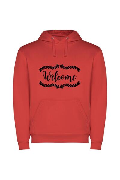iLovePrints Elegant Welcome Sign Φούτερ με κουκούλα σε χρώμα Κόκκινο