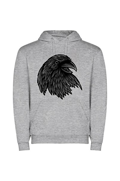 iLovePrints Crow's Noir Portrait Φούτερ με κουκούλα σε χρώμα Γκρι