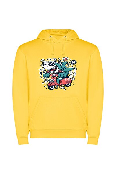 iLovePrints Scooting Sharp Shark Φούτερ με κουκούλα σε χρώμα Κίτρινο