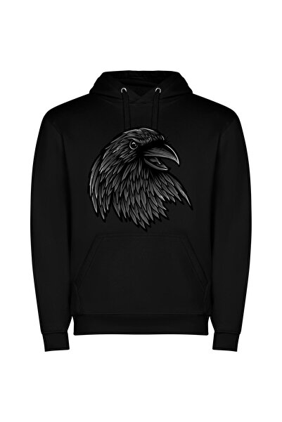 iLovePrints Crow's Noir Portrait Φούτερ με κουκούλα σε χρώμα Μαύρο