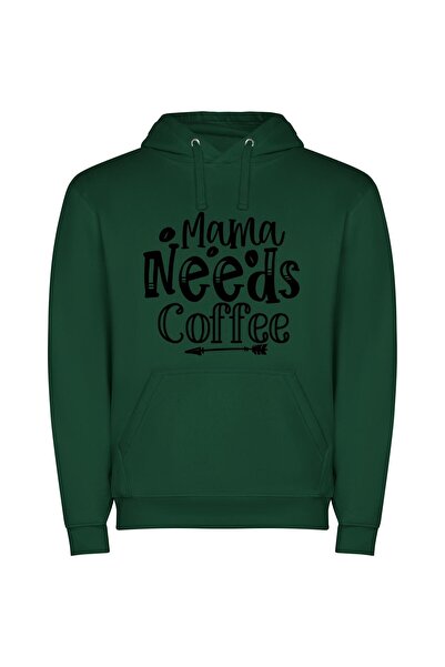 iLovePrints Monochrome Mama's Coffee Craving Φούτερ με κουκούλα σε χρώμα Πράσινο