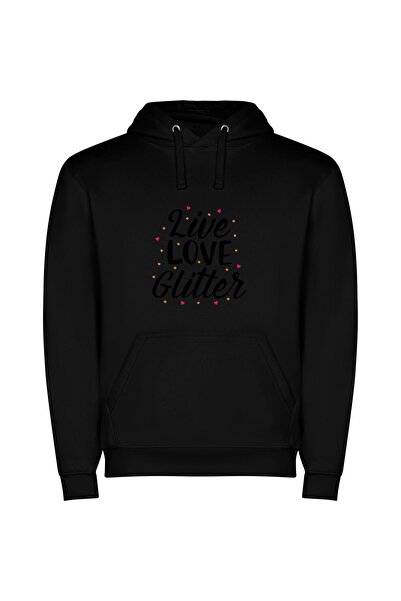 iLovePrints Glamour in Glitter Land Φούτερ με κουκούλα σε χρώμα Μαύρο