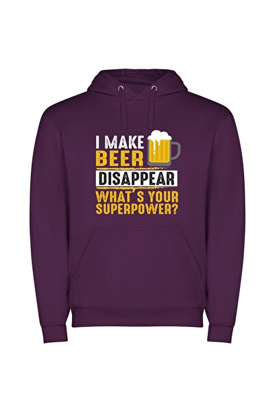 iLovePrints Disappearing Beer Superpowers Φούτερ με κουκούλα σε χρώμα Μωβ