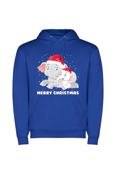 iLovePrints Festive Elephant Extravaganza Φούτερ με κουκούλα σε χρώμα Μπλε