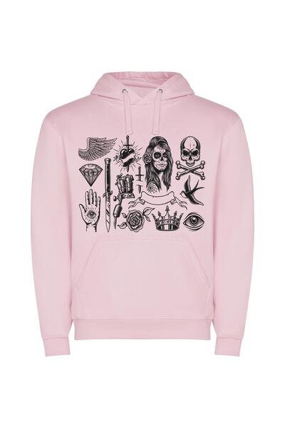 iLovePrints Artistic Tattoo Collection Φούτερ με κουκούλα σε χρώμα Ροζ