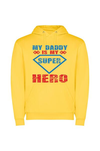 iLovePrints Daddy: My Superhero Inspiration! Φούτερ με κουκούλα σε χρώμα Κίτρινο