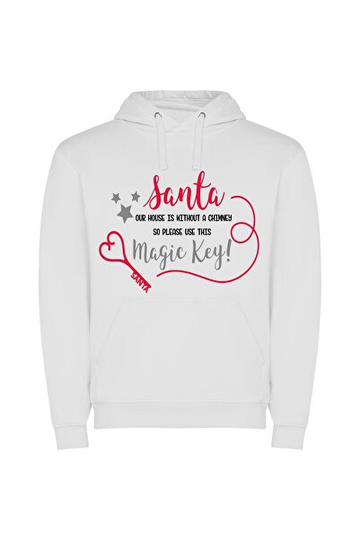 iLovePrints Magic Key for Santa Φούτερ με κουκούλα σε χρώμα Λευκό