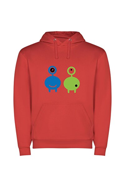 iLovePrints Colorful Creature Collab Φούτερ με κουκούλα σε χρώμα Κόκκινο