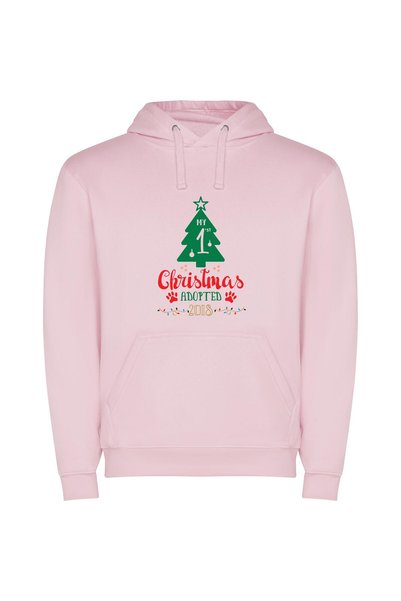 iLovePrints Adopted Joy: Christmas '18 Φούτερ με κουκούλα σε χρώμα Ροζ