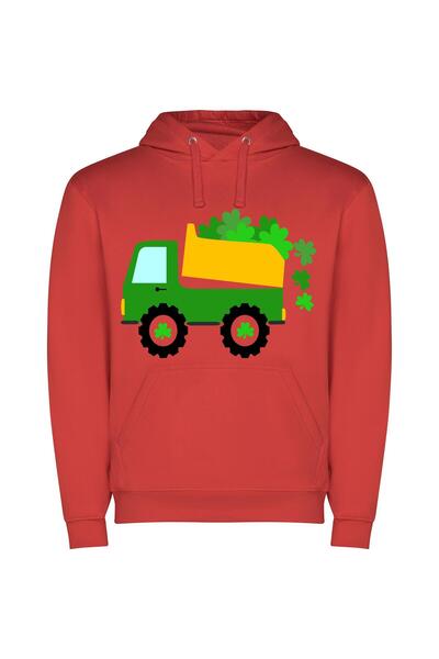 iLovePrints Green Clover Truck Delight Φούτερ με κουκούλα σε χρώμα Κόκκινο