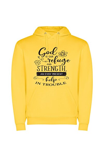 iLovePrints Divine Strength Refuge Φούτερ με κουκούλα σε χρώμα Κίτρινο
