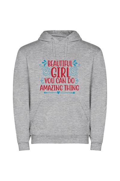 iLovePrints Empowered Beauty Creates Great Φούτερ με κουκούλα σε χρώμα Γκρι