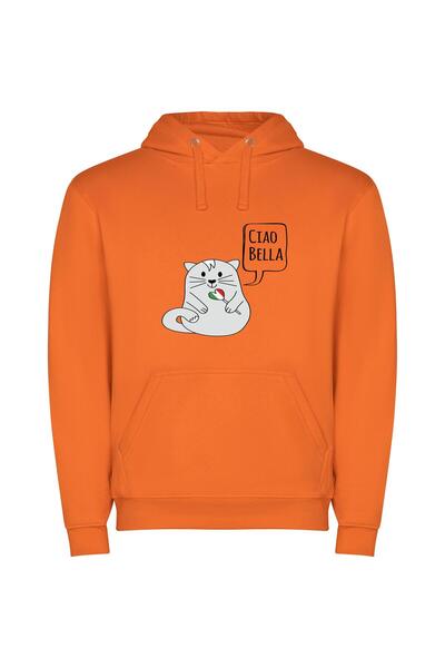 iLovePrints Mus-inspired Italian Cat Φούτερ με κουκούλα σε χρώμα Πορτοκαλί
