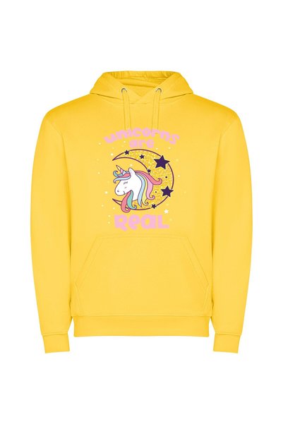 iLovePrints Moon's Real Unicorn Land Φούτερ με κουκούλα σε χρώμα Κίτρινο