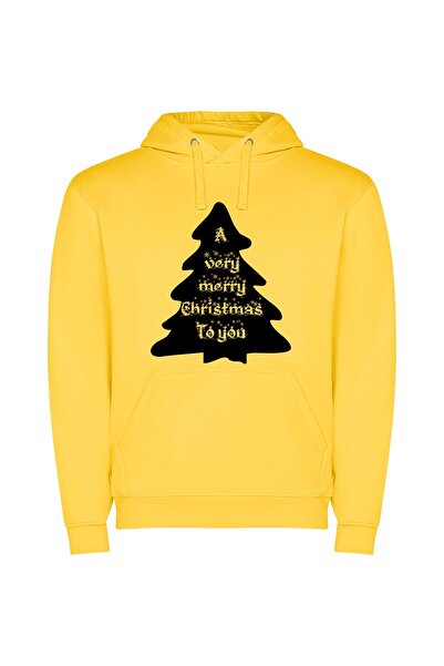 iLovePrints Ornate Festive Woody Glow Φούτερ με κουκούλα σε χρώμα Κίτρινο