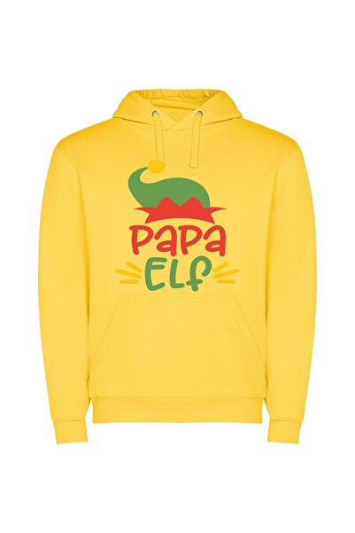 iLovePrints Papa Elf Logo Delight Φούτερ με κουκούλα σε χρώμα Κίτρινο