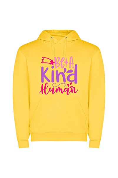 iLovePrints Kindness In White Φούτερ με κουκούλα σε χρώμα Κίτρινο