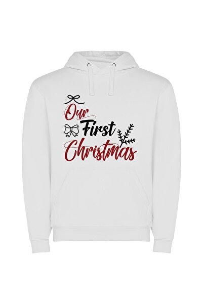 iLovePrints First Christmas Extravaganza Φούτερ με κουκούλα σε χρώμα Λευκό
