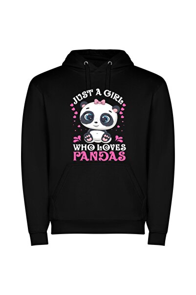 iLovePrints Bow-Wearing Adorable Giant Panda Φούτερ με κουκούλα σε χρώμα Μαύρο