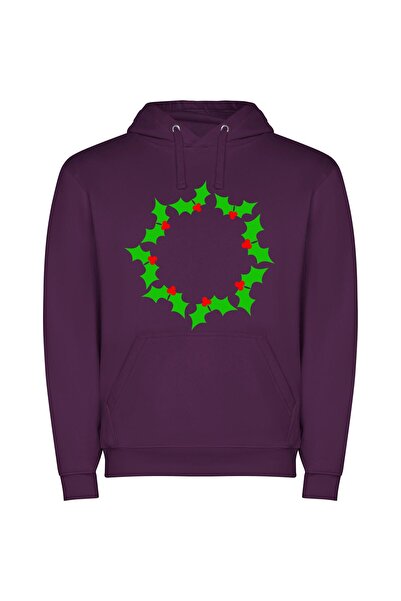 iLovePrints Holly Halo: Festive Laurel Φούτερ με κουκούλα σε χρώμα Μωβ