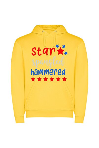 iLovePrints Patriotic Spangled Sign Φούτερ με κουκούλα σε χρώμα Κίτρινο