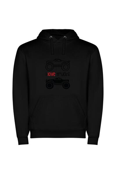 iLovePrints Truck Love: Super Realistic Φούτερ με κουκούλα σε χρώμα Μαύρο