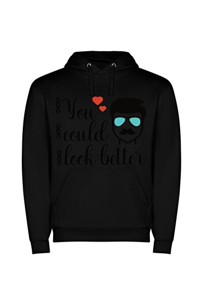 iLovePrints Dapper Stache & Sunglasses Φούτερ με κουκούλα σε χρώμα Μαύρο