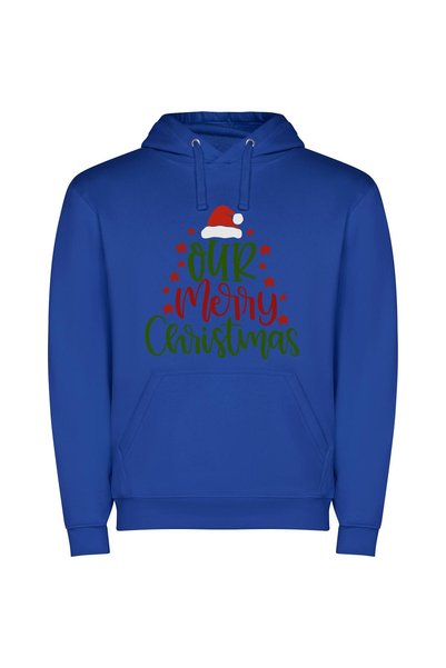 iLovePrints Santafied Joy: A Festive Tribute Φούτερ με κουκούλα σε χρώμα Μπλε