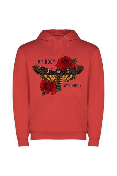 iLovePrints Enchanting Moth: Vibrant Tattoo Φούτερ με κουκούλα σε χρώμα Κόκκινο