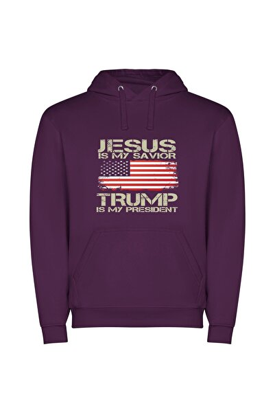 iLovePrints Savior Trump, Divine Print Φούτερ με κουκούλα σε χρώμα Μωβ