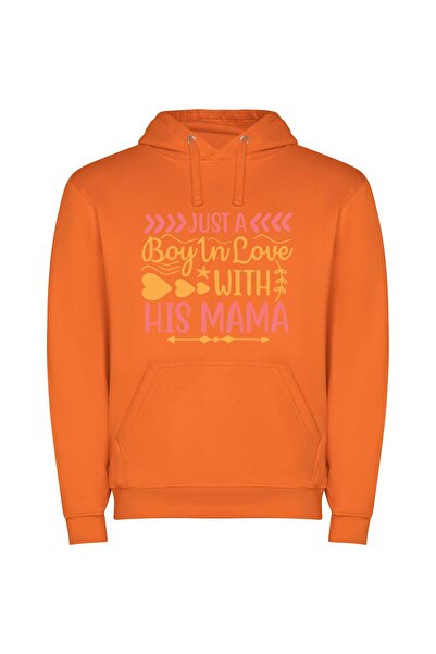 iLovePrints Devoted Mama's Boy Φούτερ με κουκούλα σε χρώμα Πορτοκαλί