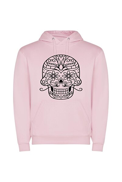 iLovePrints Fanciful Floral Sugar Skull Φούτερ με κουκούλα σε χρώμα Ροζ