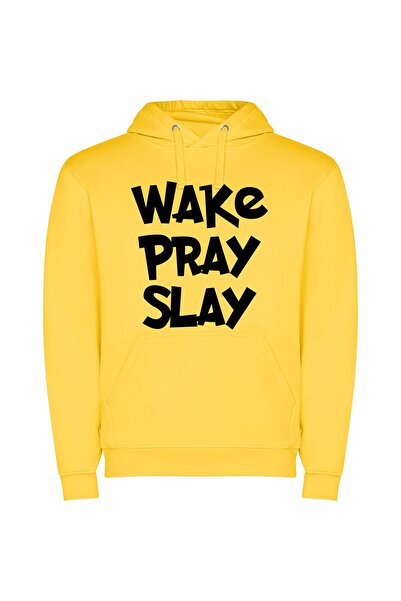 iLovePrints Slay, Pray, Rise: Monochrome Φούτερ με κουκούλα σε χρώμα Κίτρινο