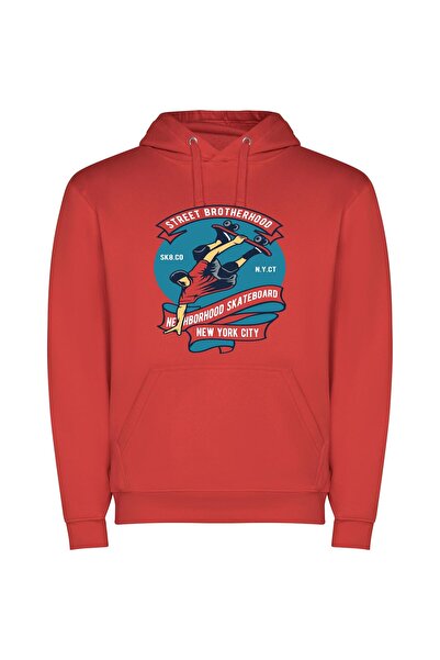 iLovePrints Airborne Skateboarding: NY Style Φούτερ με κουκούλα σε χρώμα Κόκκινο
