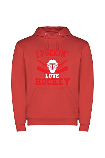 iLovePrints Puckin' Hockey Inspired Logo Φούτερ με κουκούλα σε χρώμα Κόκκινο