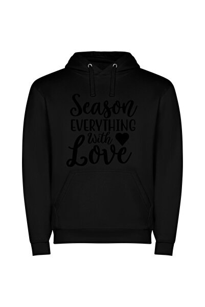 iLovePrints Love-Filled Seasonal Prints Φούτερ με κουκούλα σε χρώμα Μαύρο