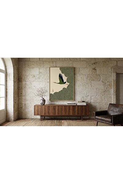 Boho wellness studio Ahşap Çerçeveli Dijital Baskı Japon Turna Kuşu Poster – ...
