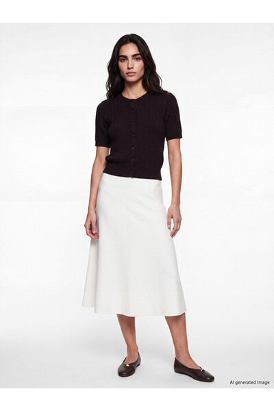 LC Waikiki Ecru Elastic Waist A-Line Knit Skirt