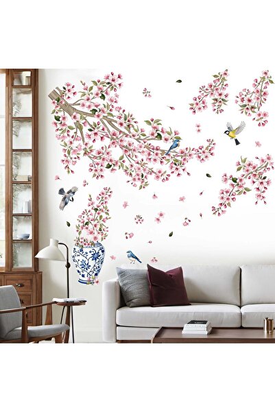 Amimagen Cherry Blossom Wall Decals for Bedroom: Peel and Stick Pink Flower B...