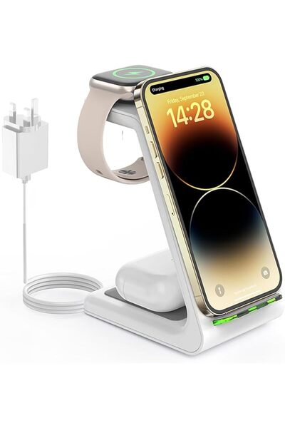 GEEKERA 3 in 1 Wireless Charging Station for Apple, Fast Wireless Charger Sta...