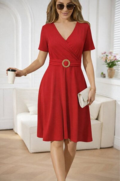Wear Up فستان نسائي قصير الأكمام بأزرار على الجهتين بياقة أمامية تفاصيل إبزيم...