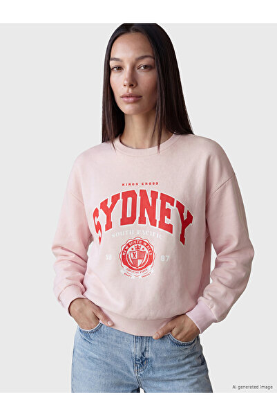 LC Waikiki Peak New Season Pink Sydney Printed Oversize Women's Thick Sweatshirt