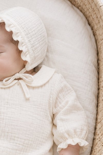 Minytrendy Baby Girl Newborn Baby Collared Jumpsuit Organic Muslin Hospital Release Gift Baby Set