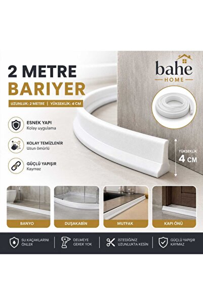 bahe home 2 Metre Su Bariyeri Silikon Eşik 4 cm Kendinden Yapışkanlı Duşakabi...