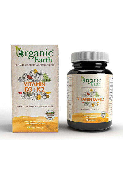 ORGANIC EARTH Vitamin D3 + K2, Supports Bone and Immune Health, 60 Capsules
