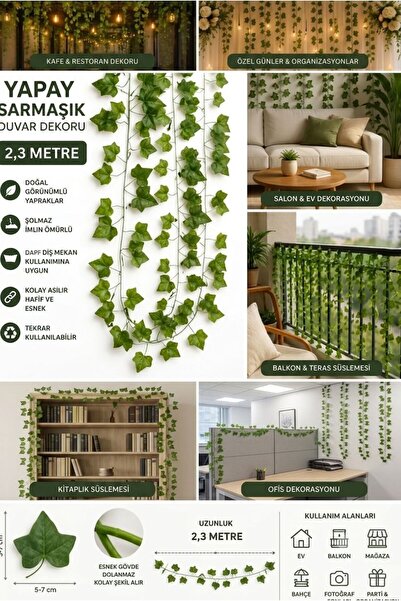 TARIK HOME Yapay Sarmaşık Duvar Dekoru 2.3 Metre - Doğal Görünümlü Yapay Çiçe...
