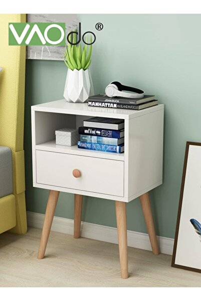 VAODO Nightstand with Drawer and Open Shelf, Modern Bedside Table with Solid ...