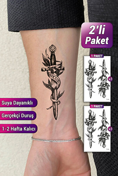 BiWini Kılıç Geçici Dövme Göğüs Arası Bilek Boyun Kadın Erkek